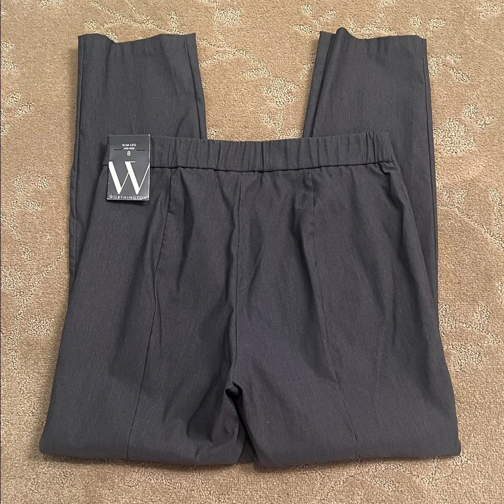 NWT Worthington Heather Gray Slim Leg Mid-Rise Pants, Sz 8